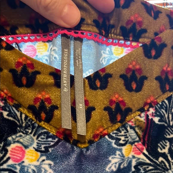 NWOT Anthropologie Blue and Purple Pattern Velvet Dress - Picture 3 of 4